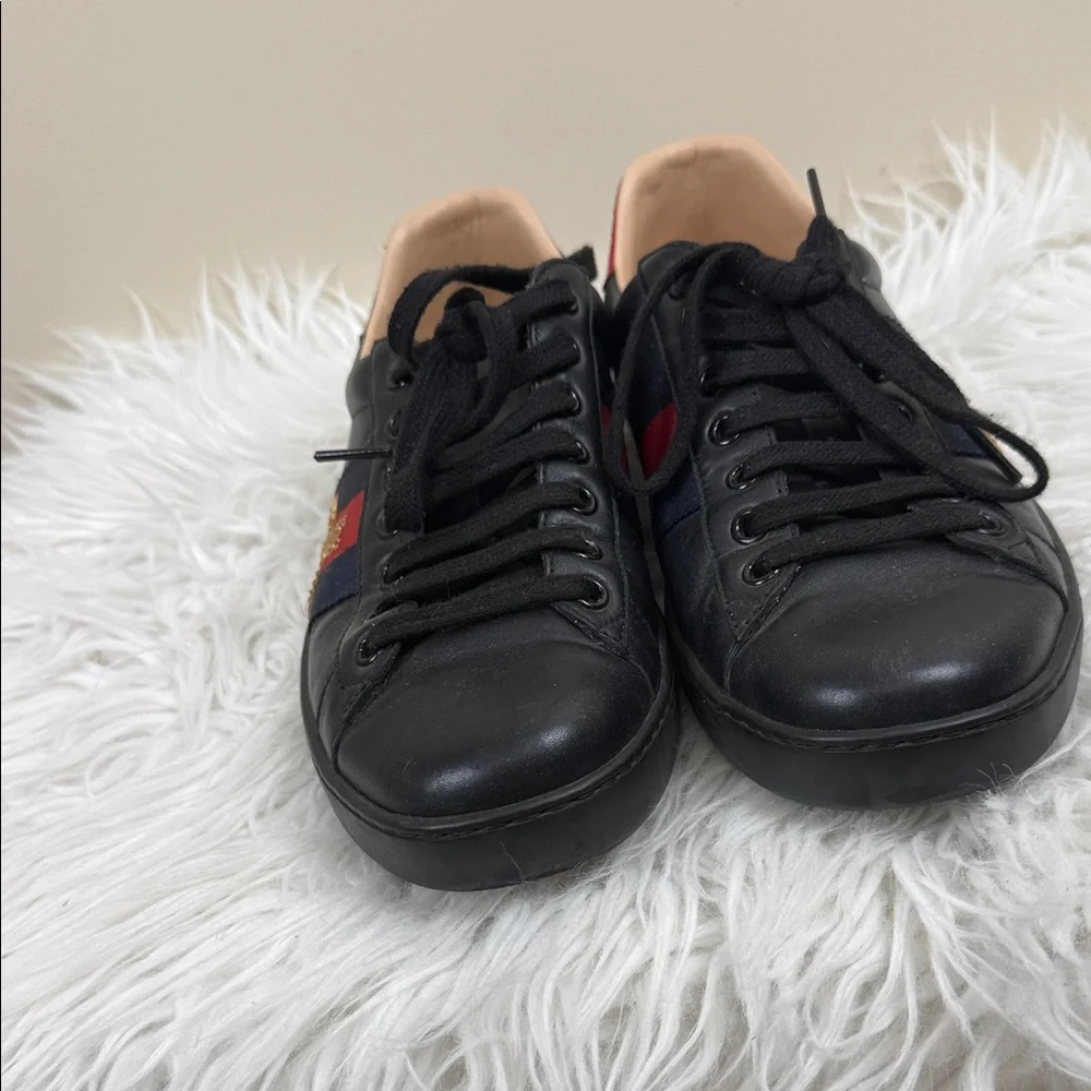 GUCCI ACE Black Sneakers with Red and Gold Accents bee 5 - Picture 5 of 16